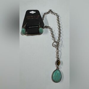 Silver Necklace and Earring Set with Turquoise Accents